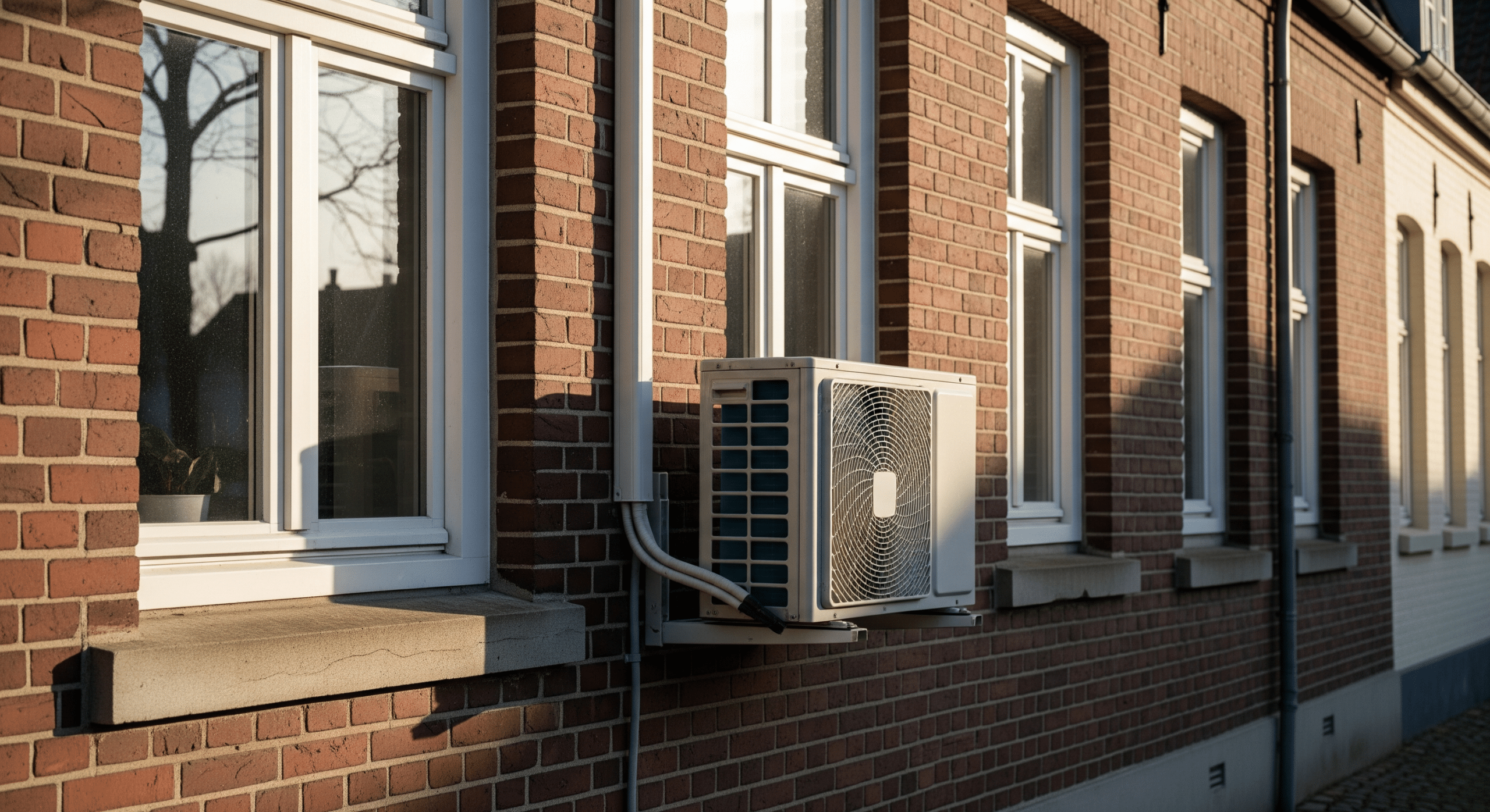 Außeneinheit einer Klimaanlage an einer Hausfassade in einem Wohngebiet in Oldenburg