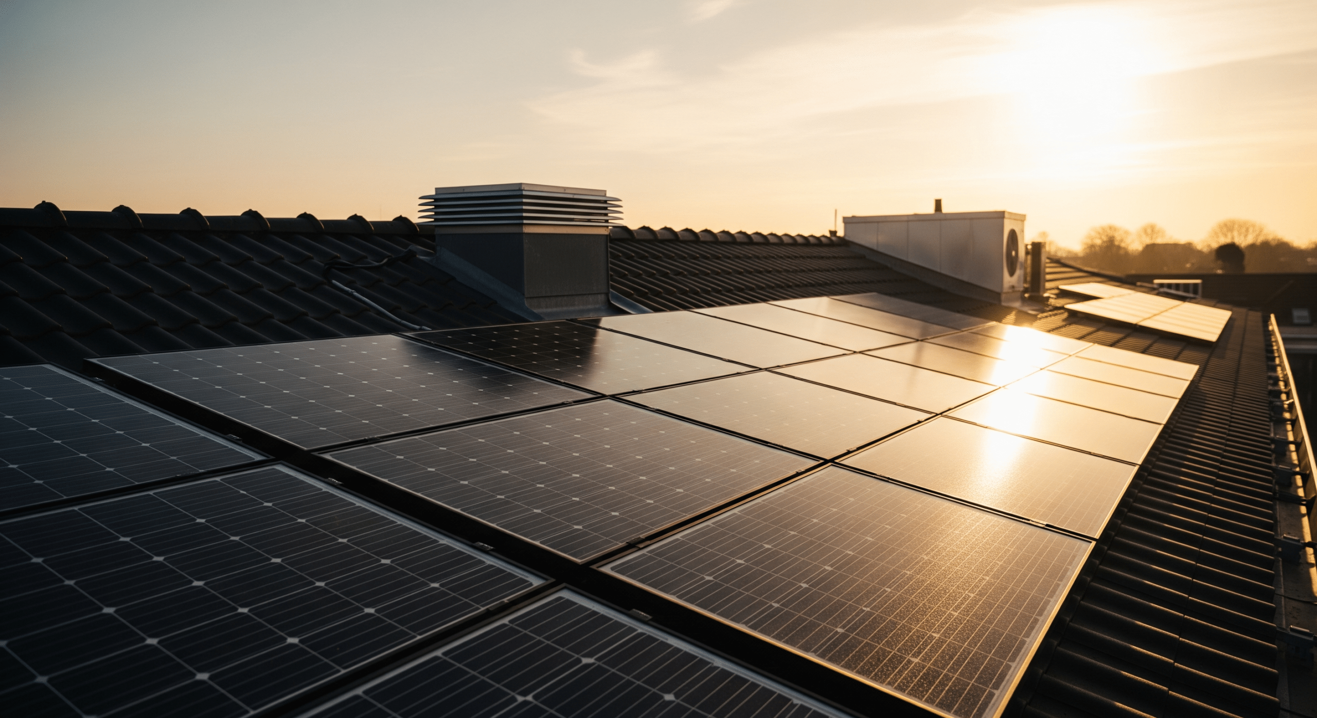 Hausdach mit Photovoltaikanlage bei sonnigem Wetter in Niedersachsen